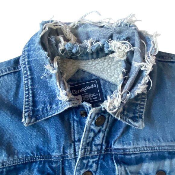 Vintage Renegade Denim Jean Jacket Mens L Distressed Y2K Chore Coat Workwear VTG - Picture 2 of 9